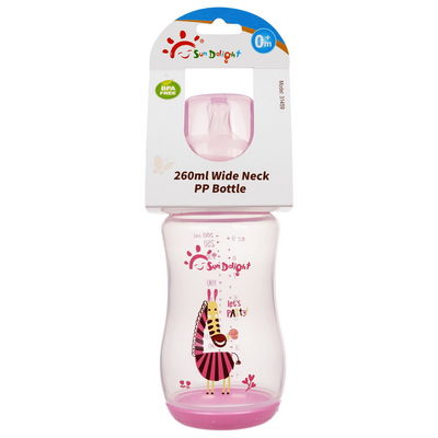 9oz 260ml PP Wide Neck Arc Baby Feeding Bottle Ροζ χρώμα